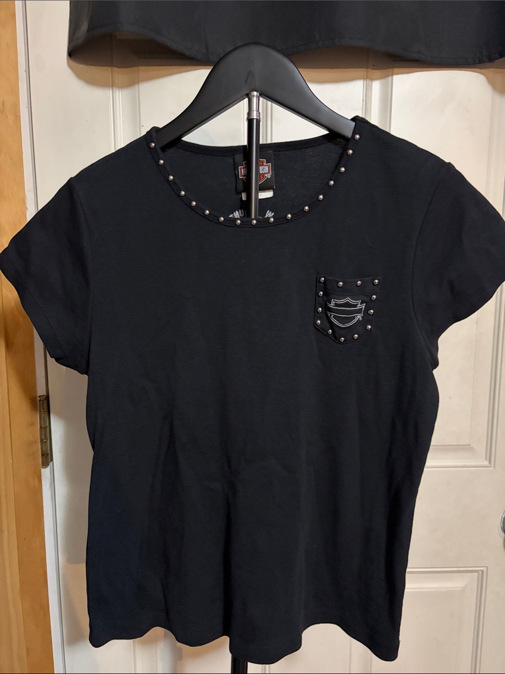 Harley Davidson Black Short Sleeve Silver Studding Detail